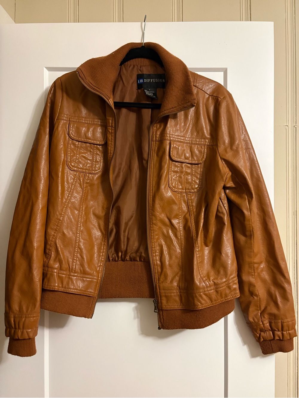 Men's Cognac Leather Bomber Jacket by B. DIFFUSION